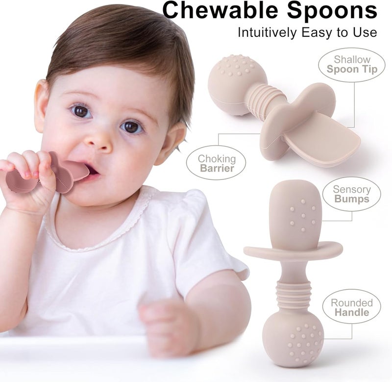 Eascrozn 6 Pack Baby Spoons and Forks Set, Silicone Baby Spoons Self Feeding 6 Months for Toddler Utensils,BPA Free, Baby Led Weaning Supplies Feeding Essentials,Dishwasher and Boil Safe - Image 2